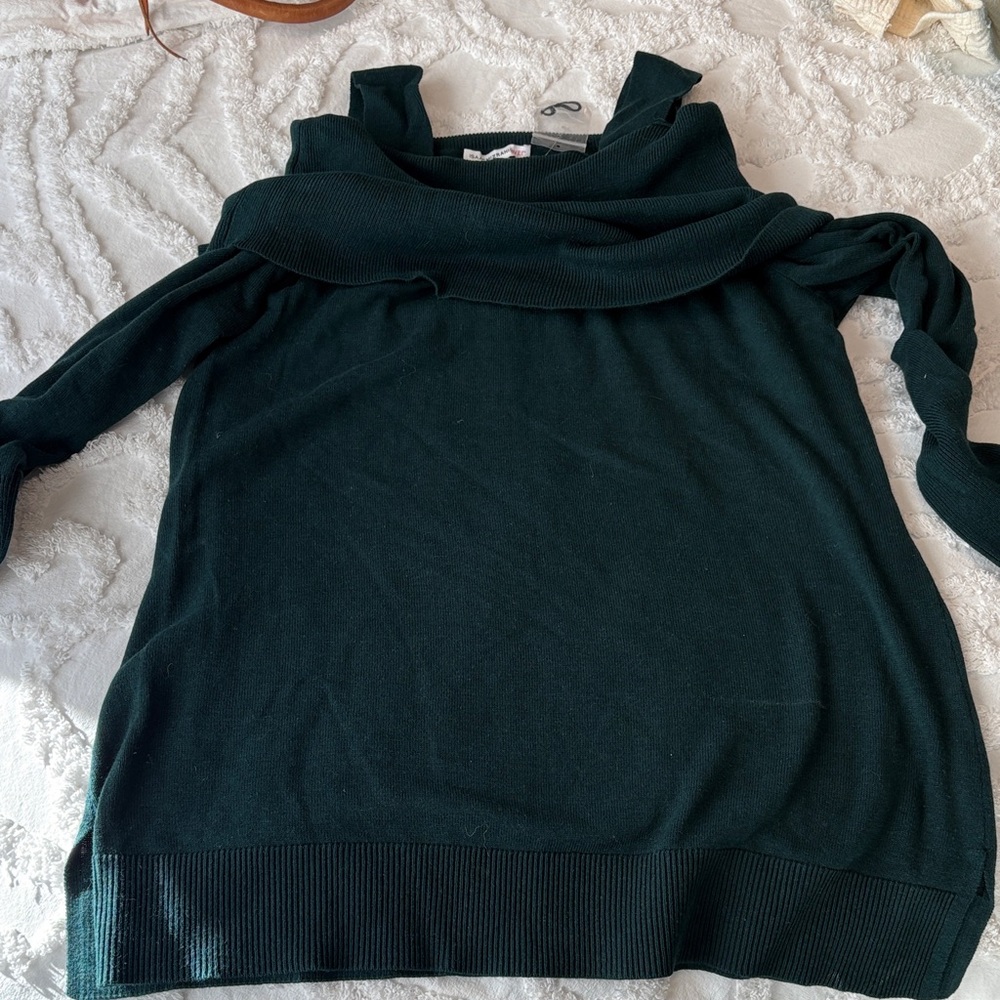 Isaac Mizrahi Off-the-Shoulder Dark Green Sweater
